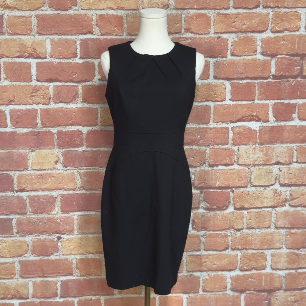 Ann Taylor Loft Black Sleeveless Sheath Dress Ponte Knee Length Size 4P Bodycon